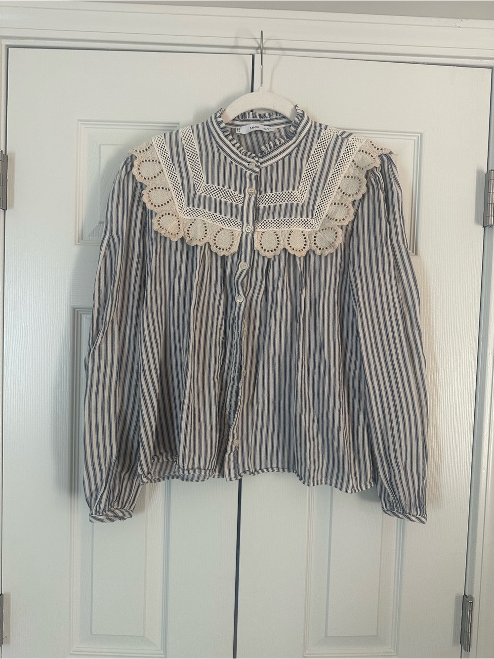 Mango Striped Blue & White Women's Button-Up Top